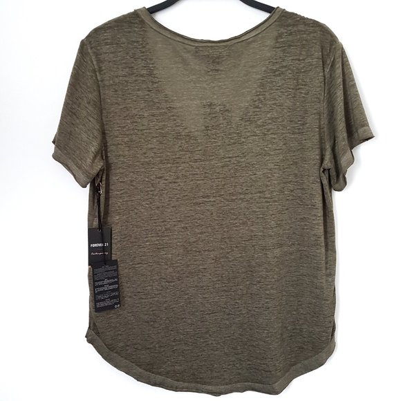 Forever 21 Olive Knit Top Short Sleeve Top - S - Picture 2 of 4